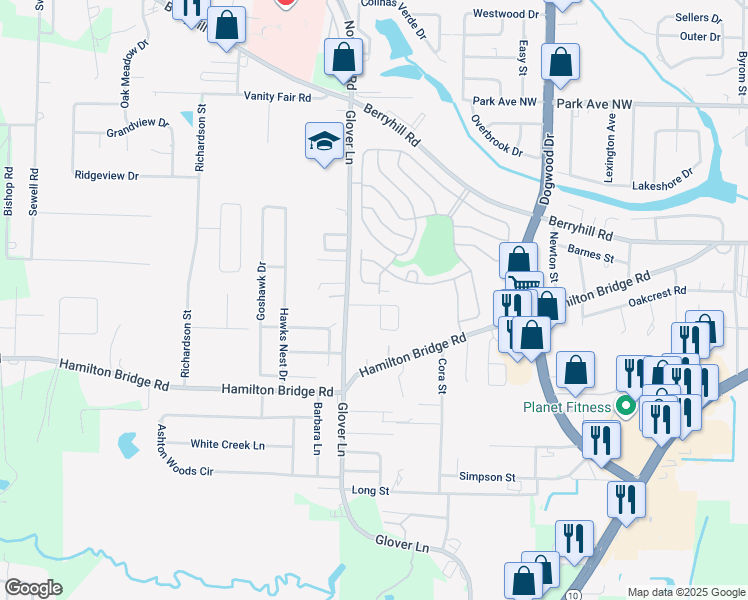 map of restaurants, bars, coffee shops, grocery stores, and more near 6234 Cottage Woods Drive in Milton
