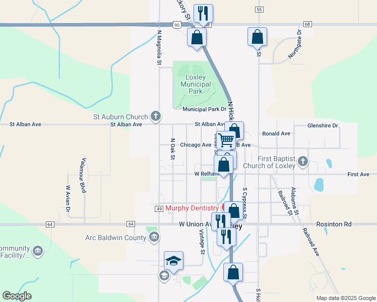 map of restaurants, bars, coffee shops, grocery stores, and more near in Loxley