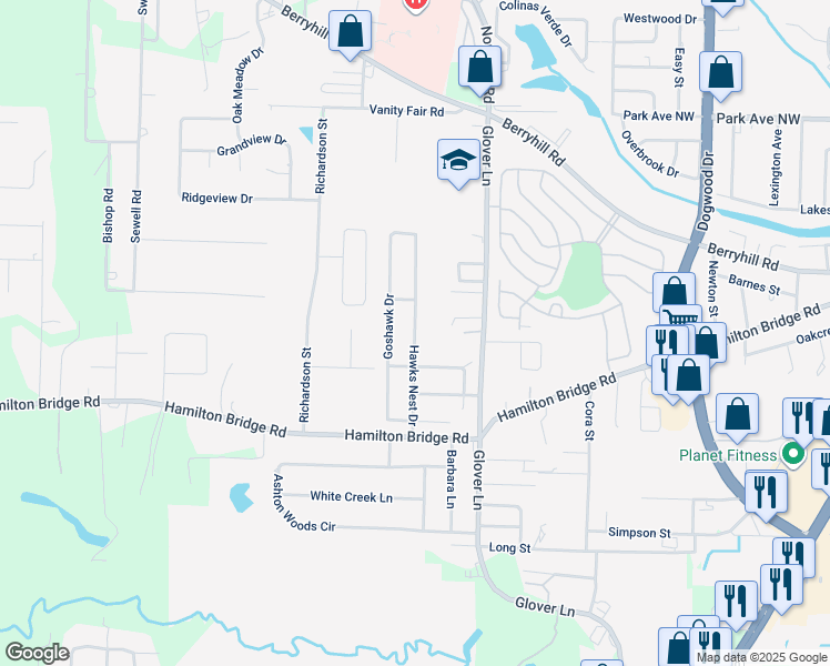 map of restaurants, bars, coffee shops, grocery stores, and more near 5205 Hawks Nest Drive in Milton