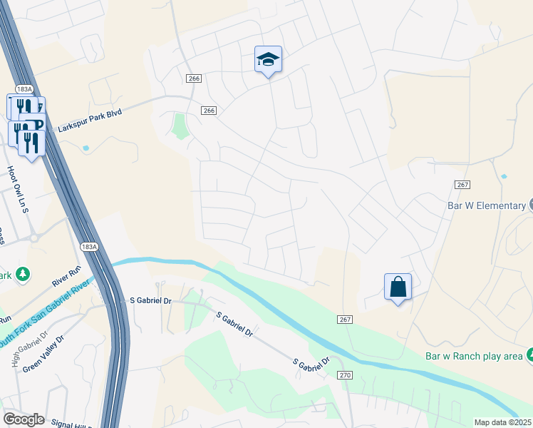 map of restaurants, bars, coffee shops, grocery stores, and more near 212 Brady Creek Way in Leander