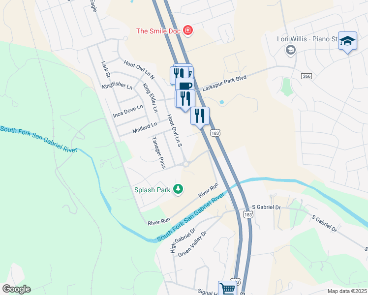 map of restaurants, bars, coffee shops, grocery stores, and more near 748 Hoot Owl Lane South in Leander