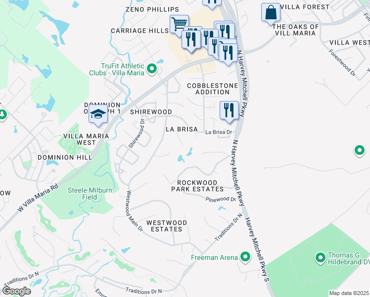map of restaurants, bars, coffee shops, grocery stores, and more near 2100 Pantera Drive in Bryan