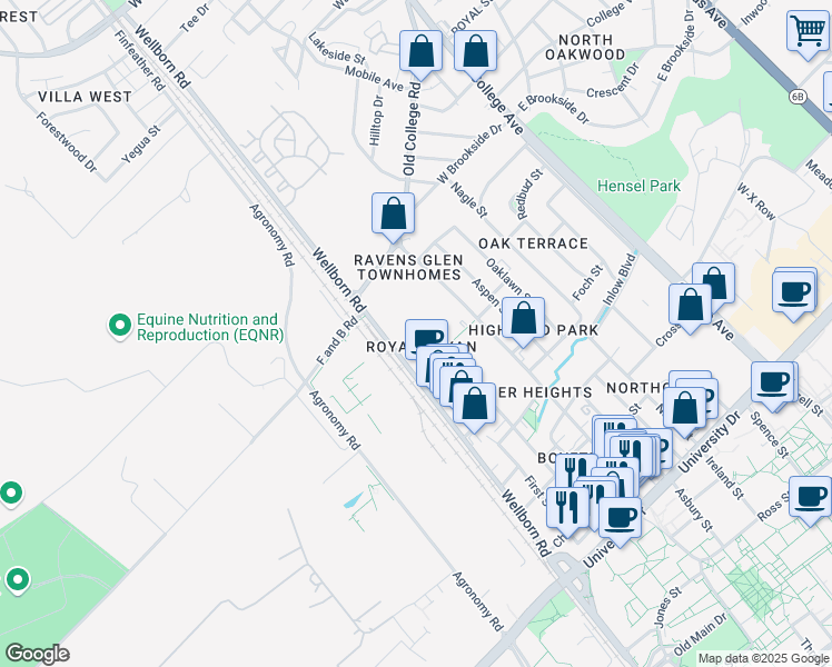 map of restaurants, bars, coffee shops, grocery stores, and more near 4110 College Main Street in Bryan