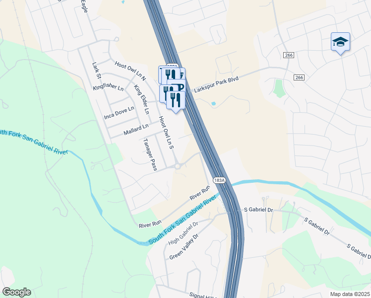 map of restaurants, bars, coffee shops, grocery stores, and more near 748 Hoot Owl Lane South in Leander