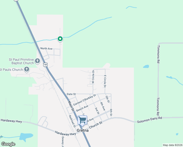 map of restaurants, bars, coffee shops, grocery stores, and more near 221 West Circle Drive in Gretna