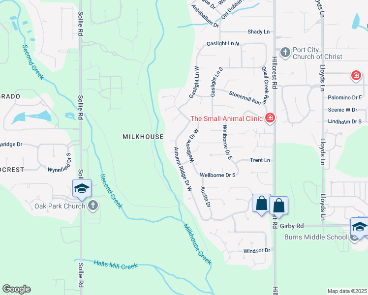 map of restaurants, bars, coffee shops, grocery stores, and more near 3148 Wellborne Drive West in Mobile