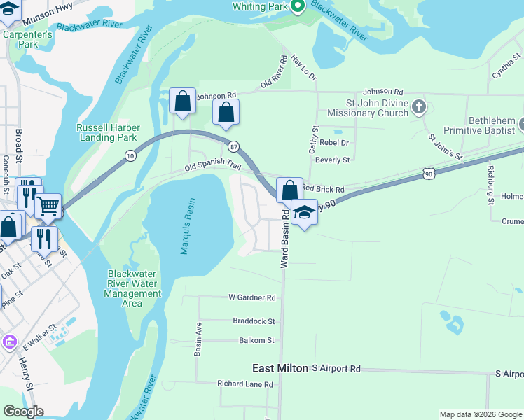 map of restaurants, bars, coffee shops, grocery stores, and more near 7171 Admiral Halsey Court in Milton