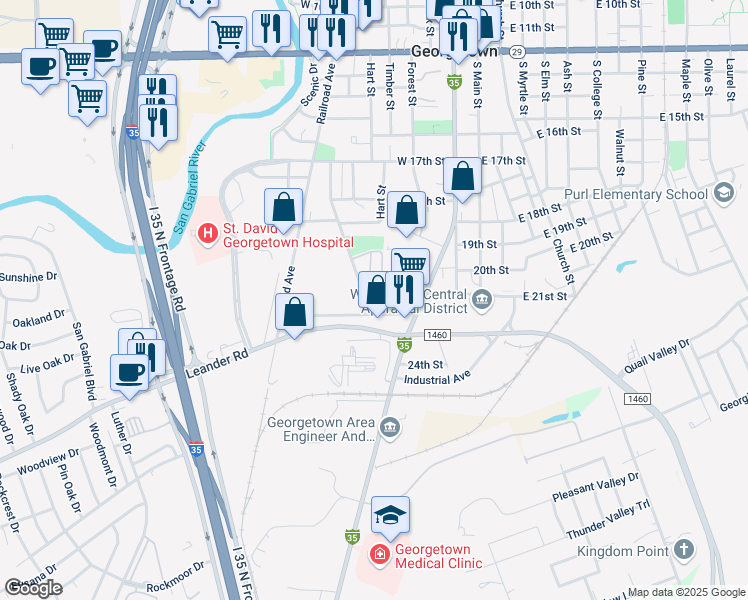 map of restaurants, bars, coffee shops, grocery stores, and more near 506 West 21st Street in Georgetown