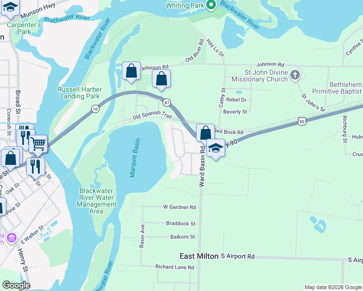 map of restaurants, bars, coffee shops, grocery stores, and more near 7171 Admiral Halsey Court in Milton
