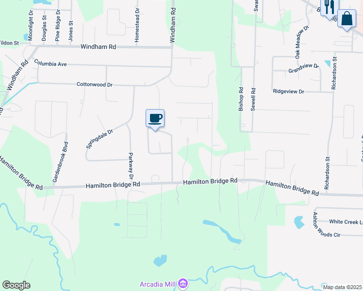 map of restaurants, bars, coffee shops, grocery stores, and more near 5195 Ron Jimar Drive in Milton