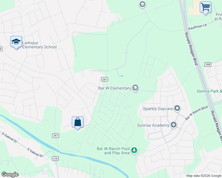 map of restaurants, bars, coffee shops, grocery stores, and more near 1023 County Road 267 in Georgetown