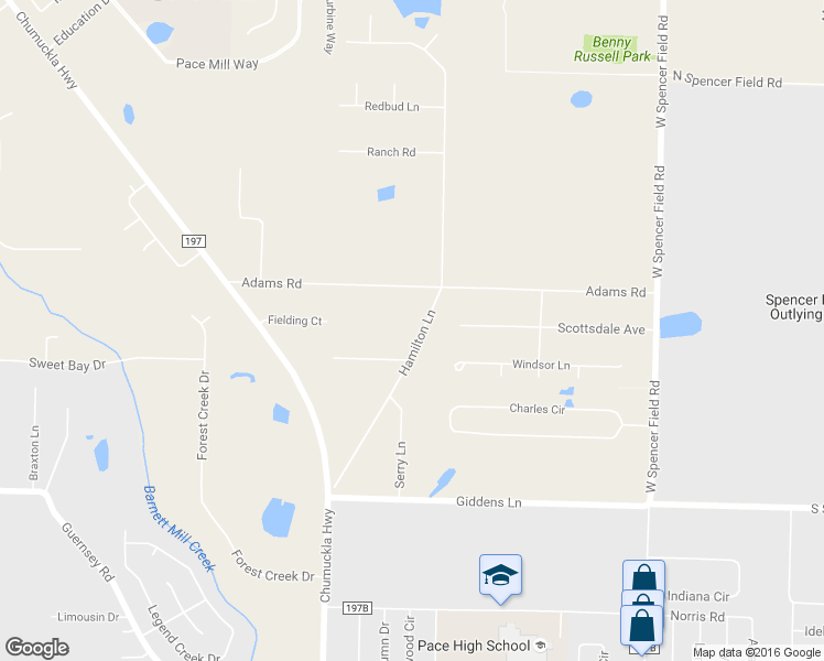 map of restaurants, bars, coffee shops, grocery stores, and more near 5161 Hamilton Lane in Pace