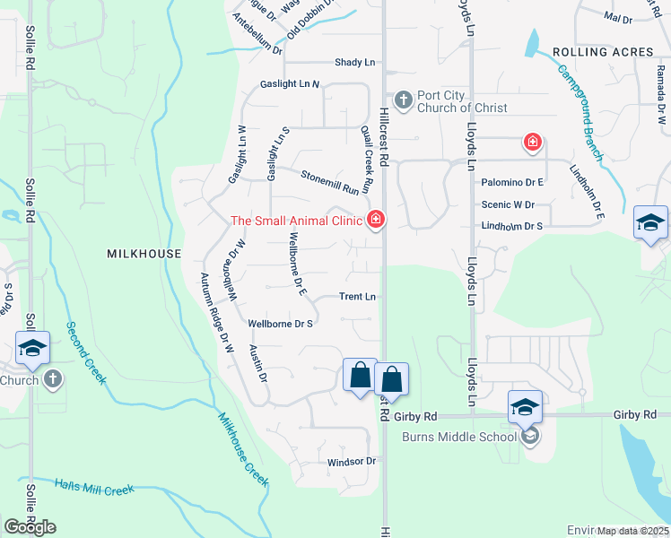 map of restaurants, bars, coffee shops, grocery stores, and more near 6500 Bienville Court in Mobile