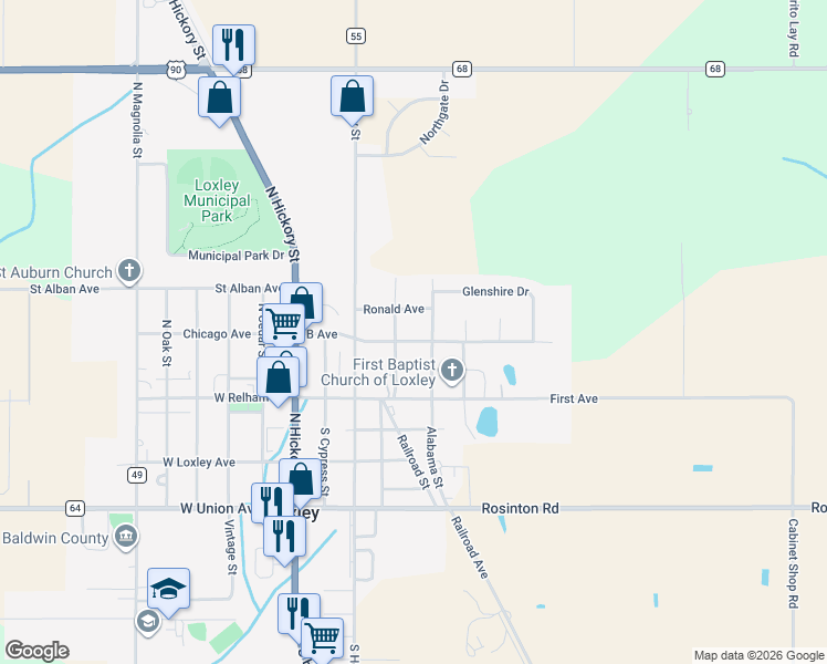 map of restaurants, bars, coffee shops, grocery stores, and more near 4095 B Avenue in Loxley