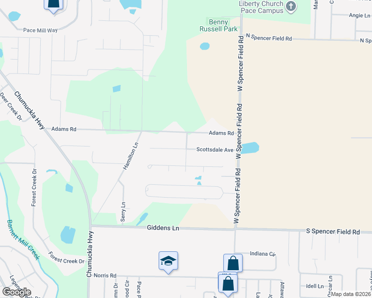 map of restaurants, bars, coffee shops, grocery stores, and more near 5121 Central Drive in Pace