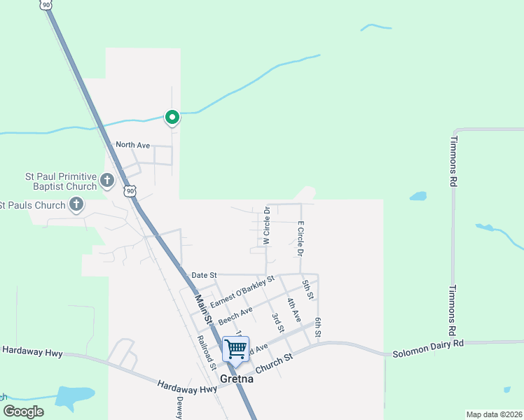 map of restaurants, bars, coffee shops, grocery stores, and more near 221 West Circle Drive in Gretna