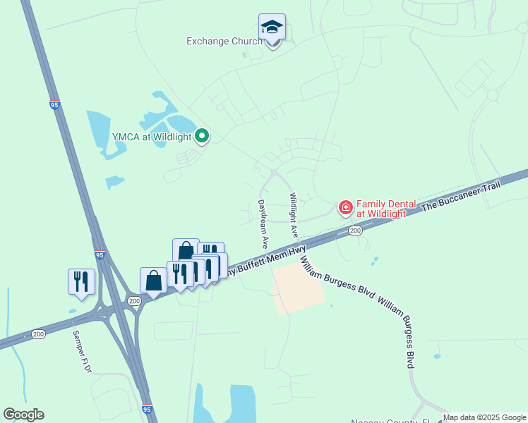 map of restaurants, bars, coffee shops, grocery stores, and more near Daydream Avenue in Nassau County