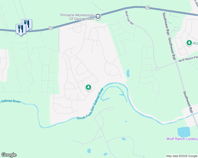 map of restaurants, bars, coffee shops, grocery stores, and more near Weir Ranch Road in Georgetown