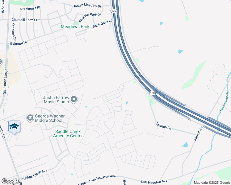 map of restaurants, bars, coffee shops, grocery stores, and more near 1100 Texas 130 in Georgetown