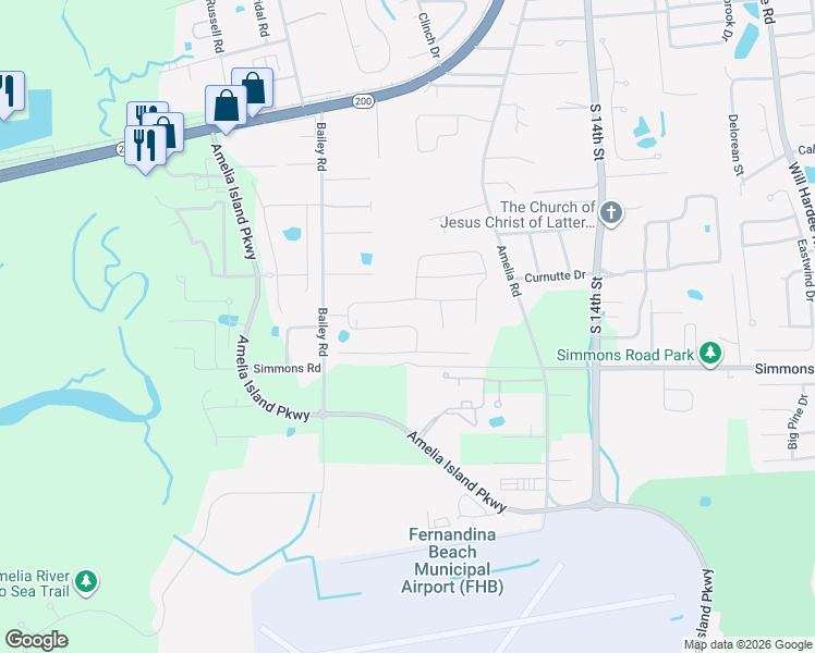 map of restaurants, bars, coffee shops, grocery stores, and more near 501 Patriots Way in Fernandina Beach