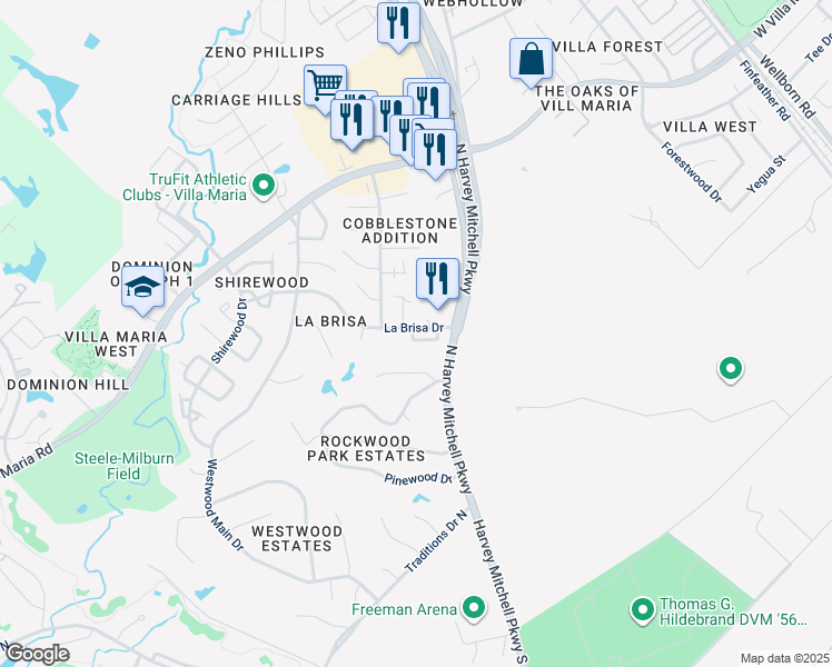 map of restaurants, bars, coffee shops, grocery stores, and more near 1916 Labrisa Drive in Bryan