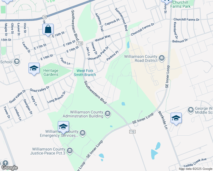 map of restaurants, bars, coffee shops, grocery stores, and more near 314 Raintree Drive in Georgetown