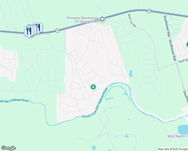 map of restaurants, bars, coffee shops, grocery stores, and more near 629 Indian Shoal Drive in Georgetown