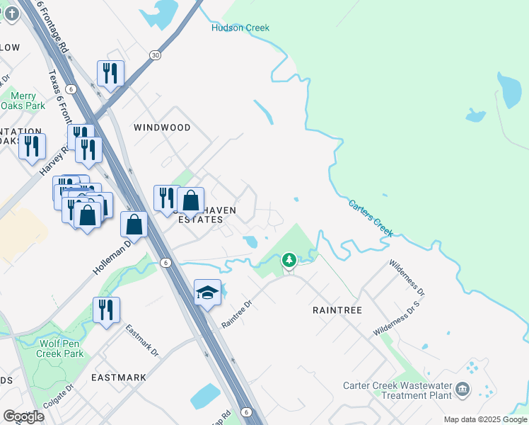 map of restaurants, bars, coffee shops, grocery stores, and more near 2823 Horseback Drive in College Station