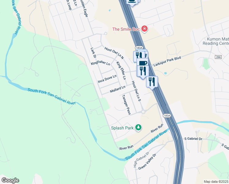 map of restaurants, bars, coffee shops, grocery stores, and more near 129 Mallard Lane in Leander