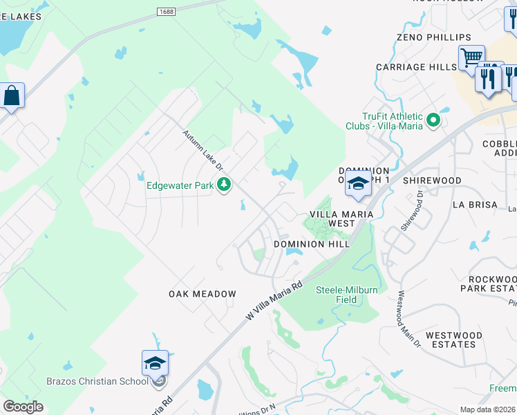 map of restaurants, bars, coffee shops, grocery stores, and more near 6906 Chick Lane in Bryan