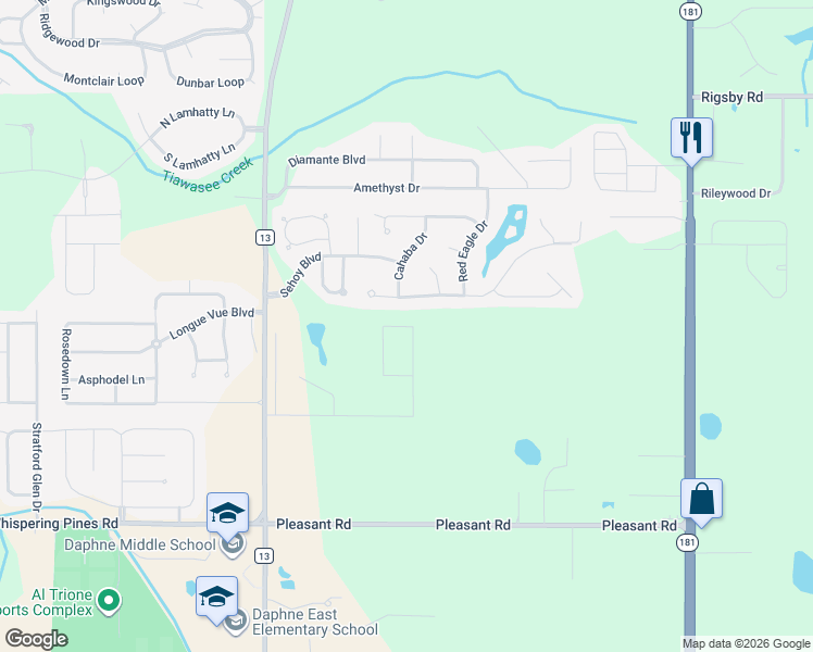 map of restaurants, bars, coffee shops, grocery stores, and more near 9298 Marchand Avenue in Daphne