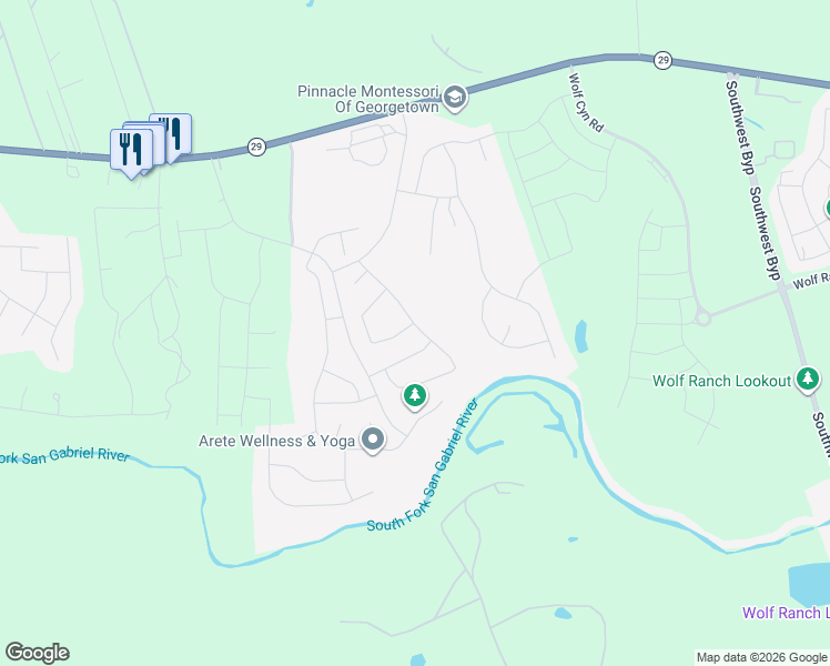 map of restaurants, bars, coffee shops, grocery stores, and more near 629 Indian Shoal Drive in Georgetown