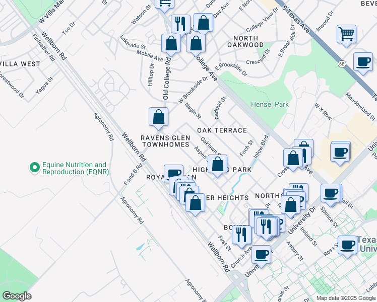 map of restaurants, bars, coffee shops, grocery stores, and more near 4007 College Main Street in Bryan