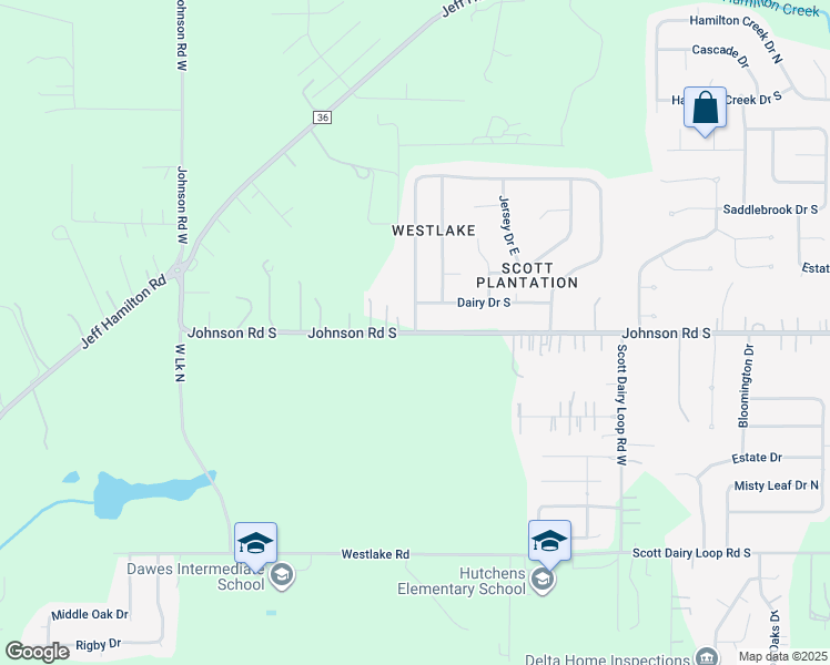 map of restaurants, bars, coffee shops, grocery stores, and more near 9722 Johnson Rd S in Mobile