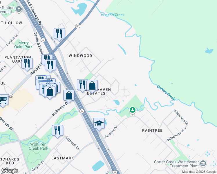map of restaurants, bars, coffee shops, grocery stores, and more near 2713 Horse Haven Lane in College Station