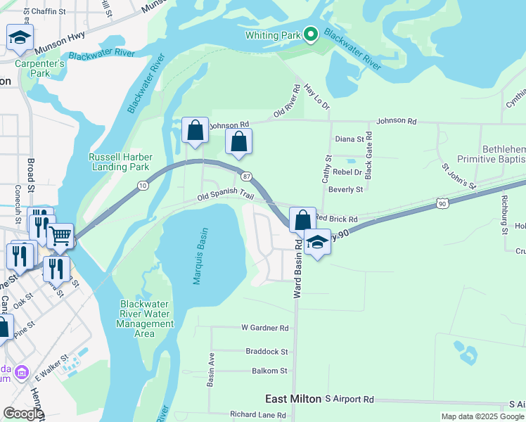 map of restaurants, bars, coffee shops, grocery stores, and more near 5252 Admiral Halsey Road in Milton