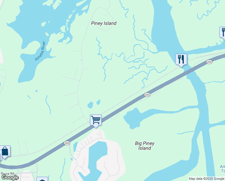 map of restaurants, bars, coffee shops, grocery stores, and more near East State Road 200 in Fernandina Beach