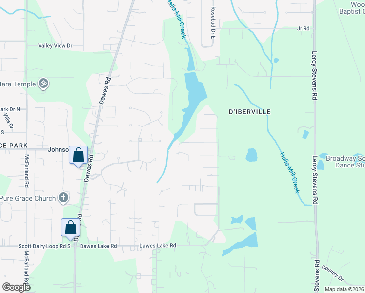 map of restaurants, bars, coffee shops, grocery stores, and more near Silver Maple Drive in Mobile