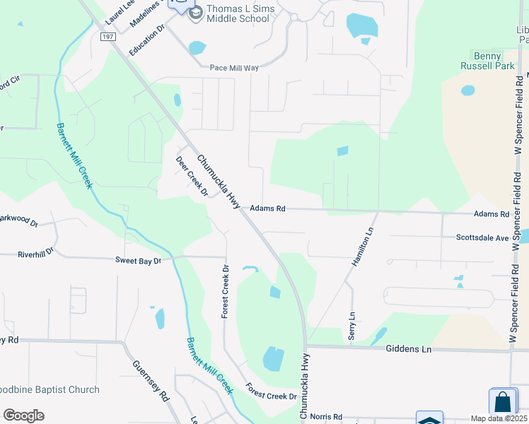 map of restaurants, bars, coffee shops, grocery stores, and more near 3835 Adams Road in Pace