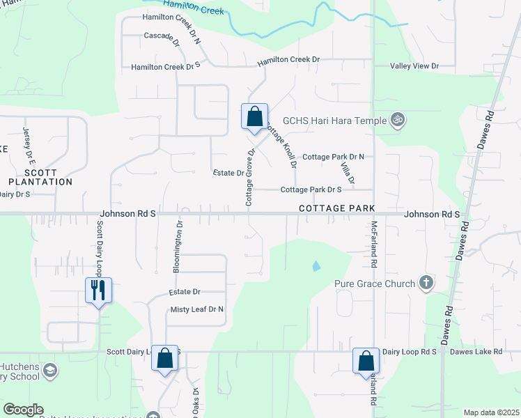 map of restaurants, bars, coffee shops, grocery stores, and more near 9458 Johnson Road South in Mobile