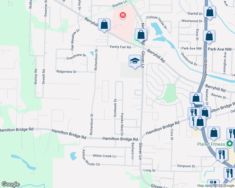 map of restaurants, bars, coffee shops, grocery stores, and more near 5256 Goshawk Drive in Milton