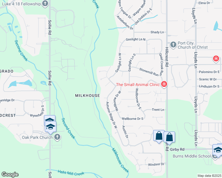 map of restaurants, bars, coffee shops, grocery stores, and more near 3012 Autumn Ridge Drive in Mobile