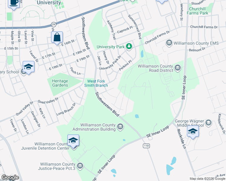 map of restaurants, bars, coffee shops, grocery stores, and more near 314 Raintree Drive in Georgetown