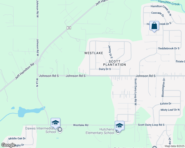 map of restaurants, bars, coffee shops, grocery stores, and more near 9460-9722 Johnson Road South in Mobile