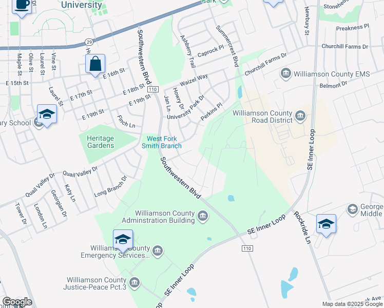 map of restaurants, bars, coffee shops, grocery stores, and more near 312 Raintree Drive in Georgetown