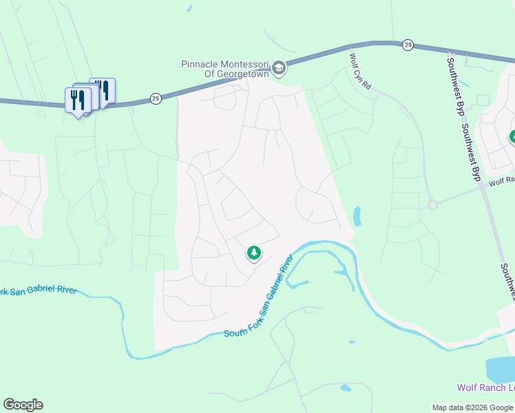 map of restaurants, bars, coffee shops, grocery stores, and more near 629 Indian Shoal Drive in Georgetown