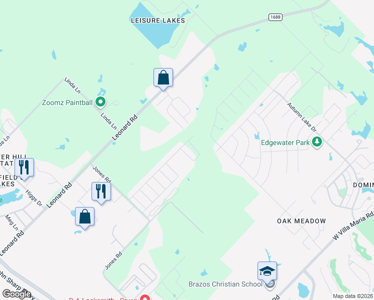 map of restaurants, bars, coffee shops, grocery stores, and more near 5249 Jones Road in Bryan