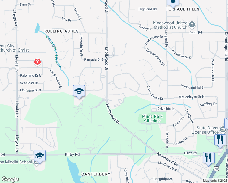 map of restaurants, bars, coffee shops, grocery stores, and more near 5619 James Monroe Court in Mobile