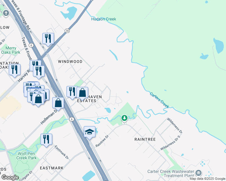 map of restaurants, bars, coffee shops, grocery stores, and more near 2823 Horseback Drive in College Station