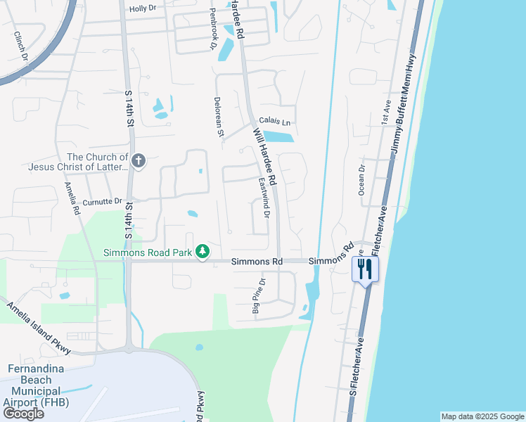 map of restaurants, bars, coffee shops, grocery stores, and more near 2901 Eastwind Drive in Fernandina Beach